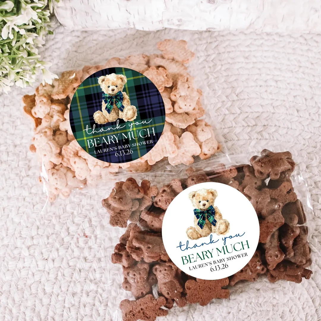 Elegant Teddy Bear Baby Shower Stickers - Thank You Beary Much - Bearly Wait - Party Favors - Goo... | Etsy (US)