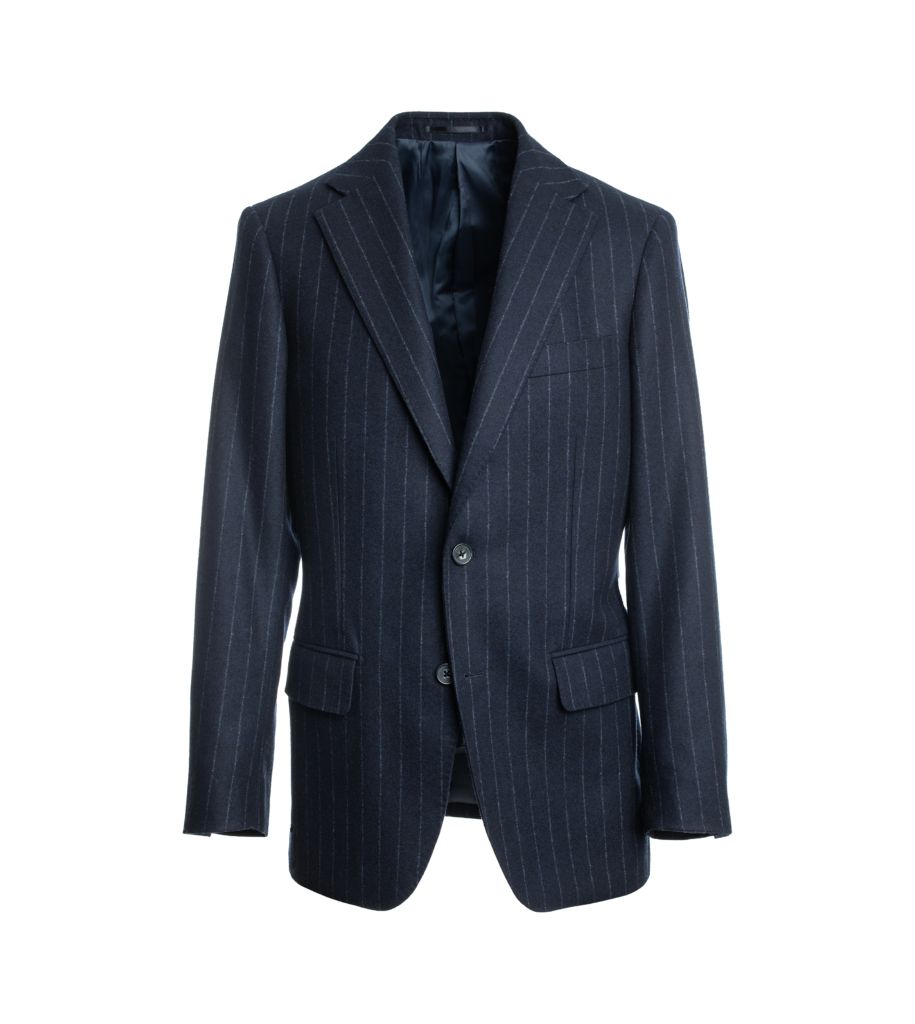 Navy Chalk Stripe Flannel Suit | He Spoke Style