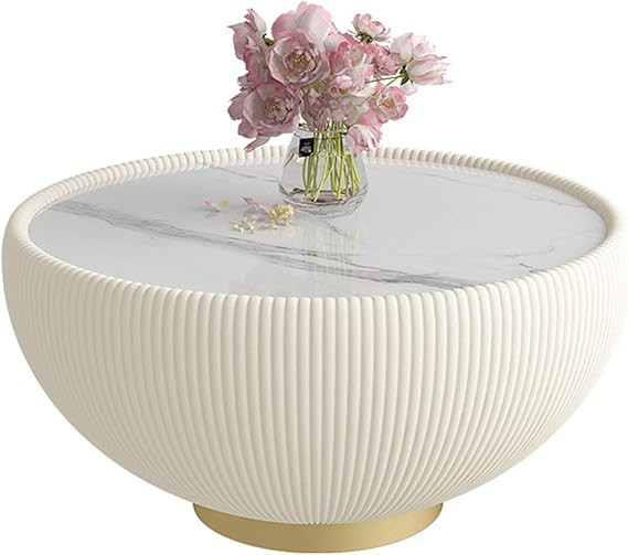 Modern Round Coffee Table, Marble Pattern Tabletop Leather Edge Sofa End Table with Metal Base,Lu... | Amazon (US)