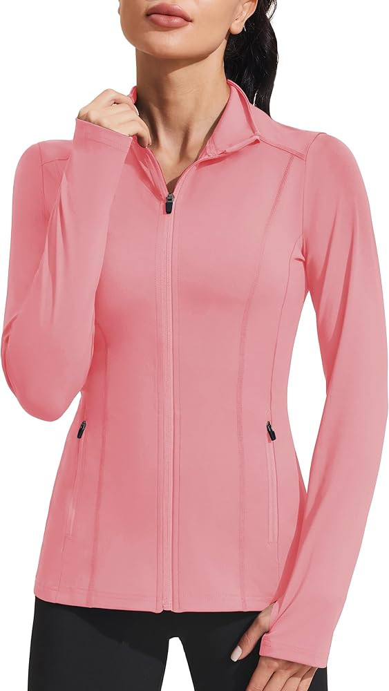 PINSPARK Women's Athletic Jackets Slim Fit Workout Jacket Full Zip Up Running Gym Yoga Sports Top... | Amazon (US)