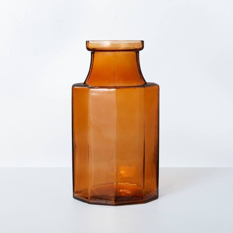 Octagonal Amber Glass Bottle Vase - Hearth & Hand™ with Magnolia | Target