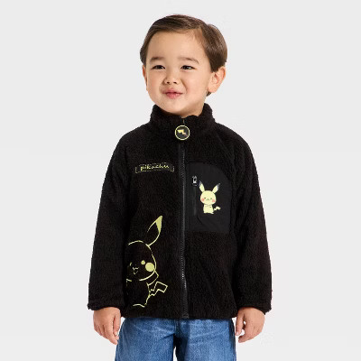 Toddler Boys' Pokemon Monpoke Collection Pikachu Faux Shearling Zip-Up Sweatshirt - Black | Target