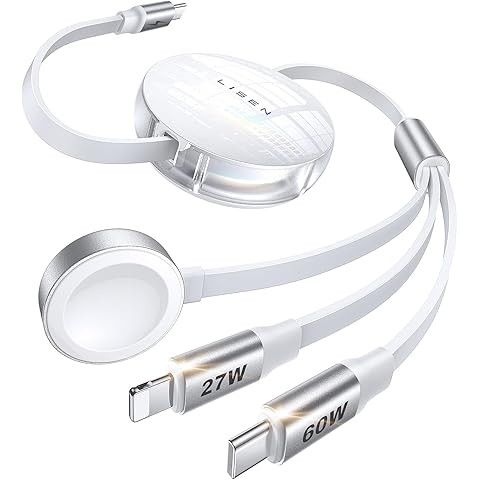 LISEN 60W/3.5A Multi Charging Cable, Retractable iPhone 16 Charger Cord with Type C/L/Micro USB P... | Amazon (US)
