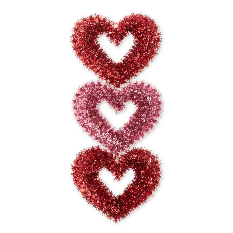Way To Celebrate Valentine's Day Pink and Red Tinsel Heart Hanging Decoration | Walmart (US)