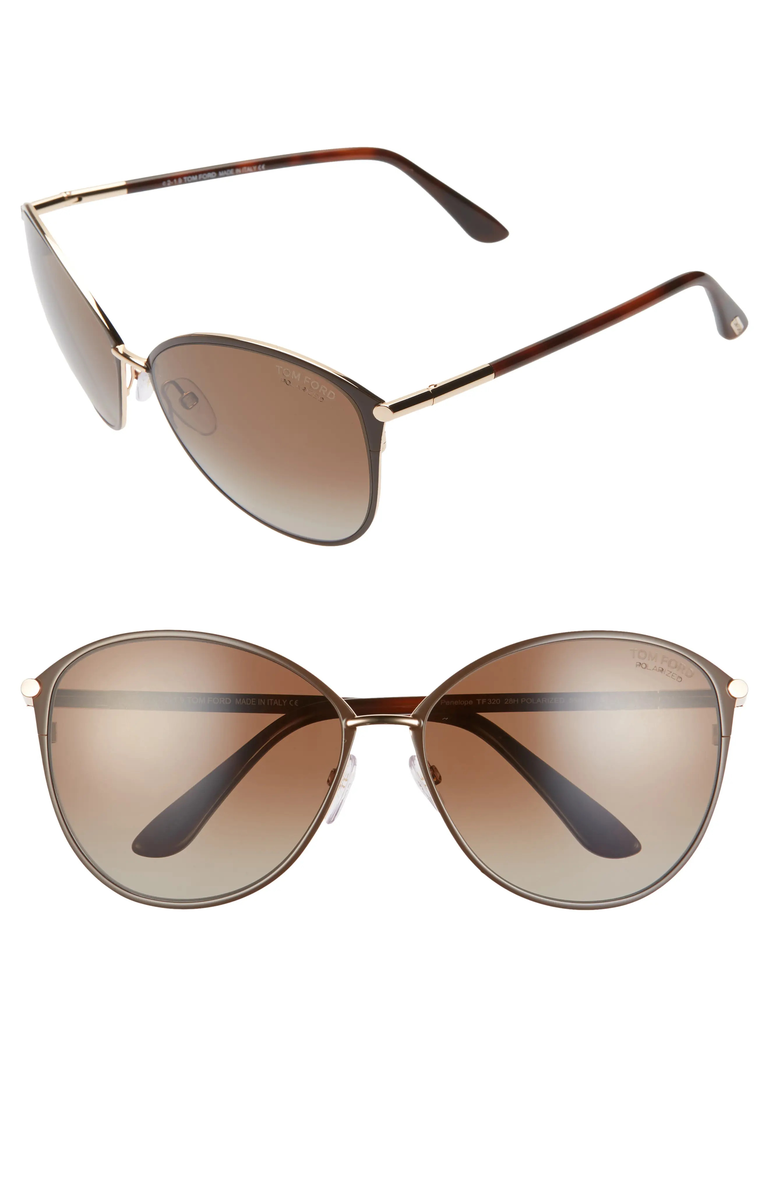 Tom Ford Penelope 59mm Gradient Cat Eye Sunglasses in Shiny Rose Gold/Brown at Nordstrom | Nordstrom