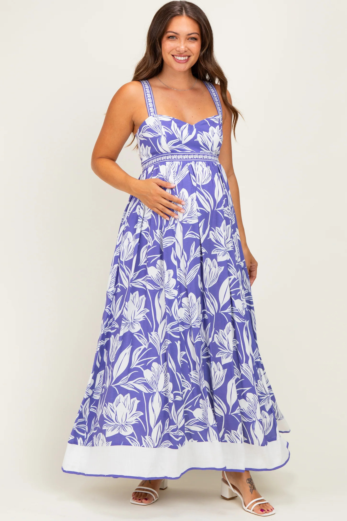 Indigo Mixed Floral Sleeveless Maternity Maxi Dress | PinkBlush Maternity