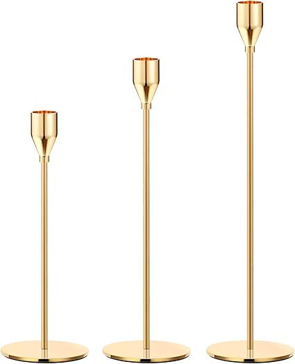 Oatnauxil Gold Candle Holders Gold Taper Candle Holder Metal Candle Holder for Wedding, Dinning, ... | Amazon (US)