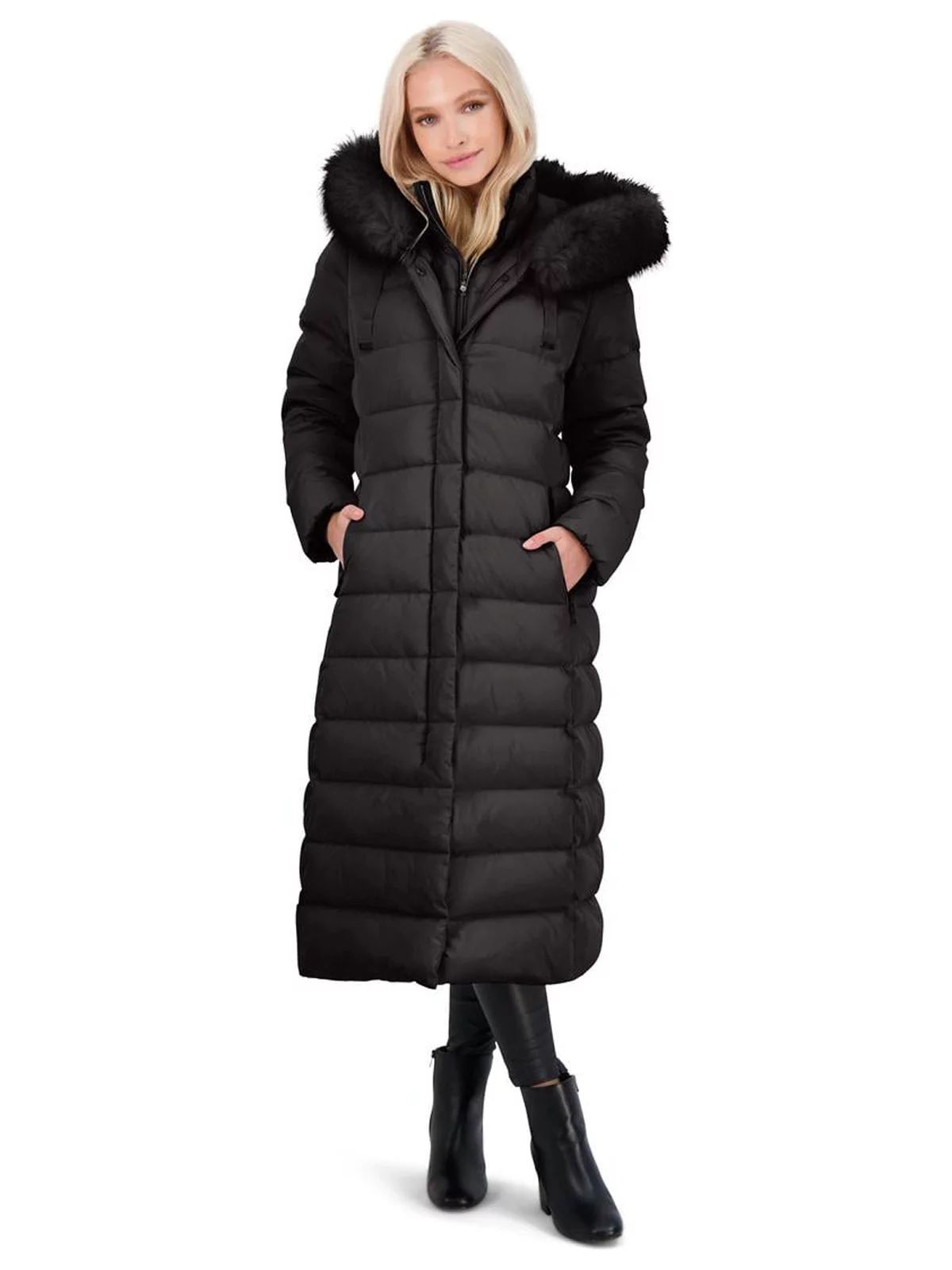 Tahari Nellie Long Coat for Women-Insulated Jacket with Removable Faux Fur Trim | Walmart (US)
