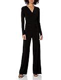 Norma Kamali Women's V Neck Longsleeve Shirred Waist Jumpsuit, Black, Small | Amazon (US)