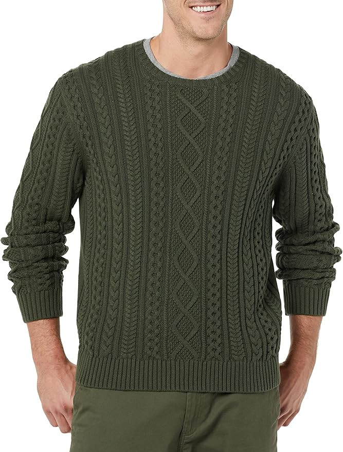 Amazon Essentials Mens Long-Sleeve 100% Cotton Fisherman Cable Crewneck Sweater | Amazon (US)