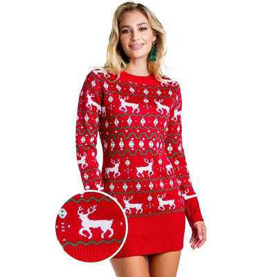 Tipsy Elves Women's Red Reindeer Sweater Dress - Fair Isle Holiday Sweater Extra Small | Target