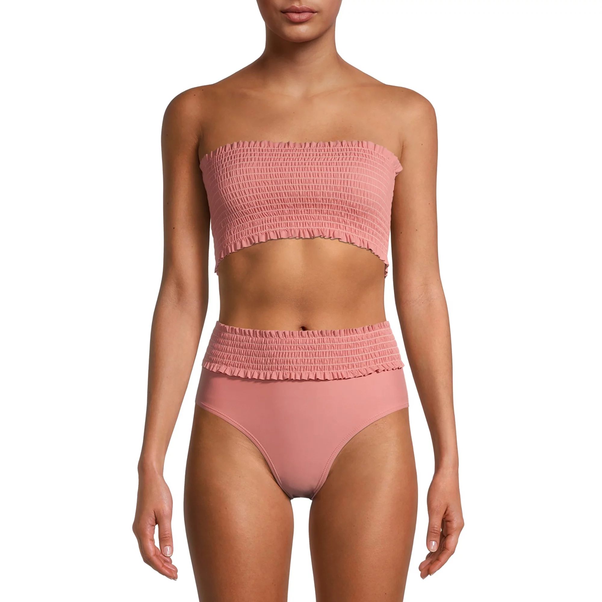 XOXO Women's Shirred Strapless Bandeau Bikini Swimsuit Top | Walmart (US)