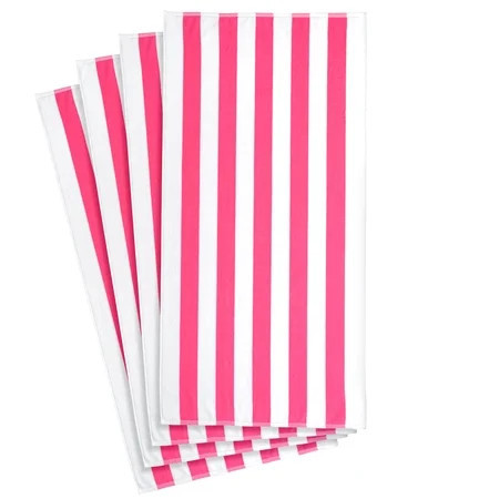 Mainstays Cabana Stripe Beach Towels, 4 Pack, 58 in x 28 in, Pink | Walmart (US)