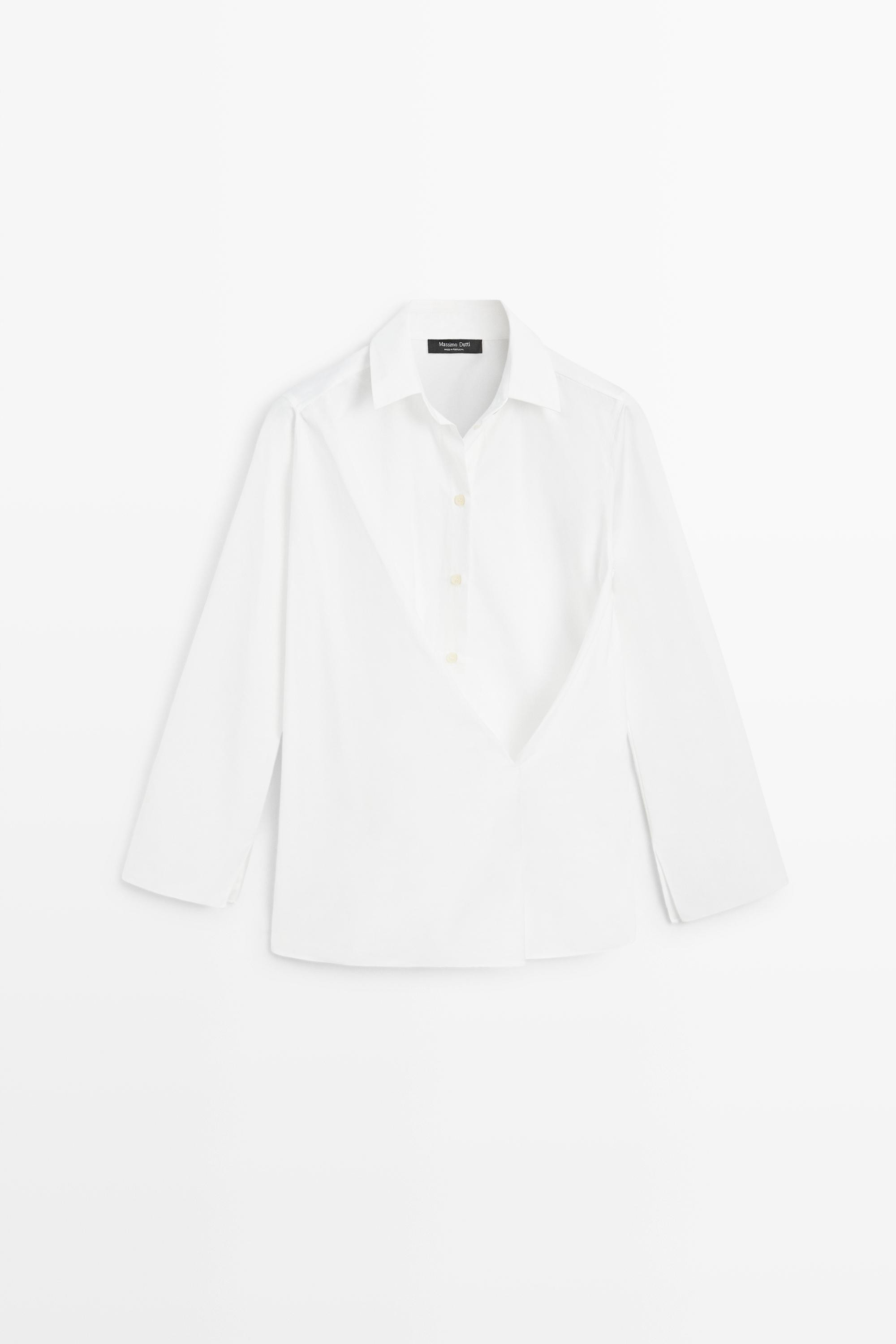 100% cotton poplin wrap shirt - WHITE | Massimo Dutti UK