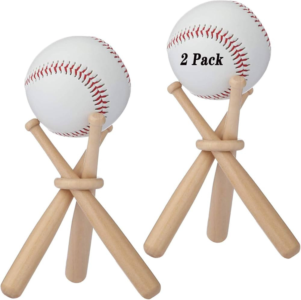 Wooden Baseball Softball Stand Display Consists of 3 Mini Baseball Bat and 1 Wooden Circles | Amazon (US)