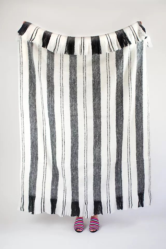 Archive New York Black & White Striped Fuzzy Blanket | Anthropologie (US)
