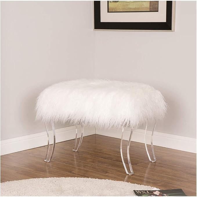 Glitzhome Modern Style White Faux Fur Ottoman Footrest Stool Vanity Stool with Acrylic Legs Accen... | Amazon (US)