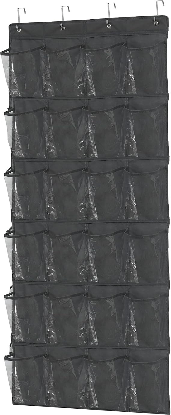 Simple Houseware 24 Pockets Large Clear Pockets Over The Door Hanging Shoe Organizer, Dark Gray (... | Amazon (US)