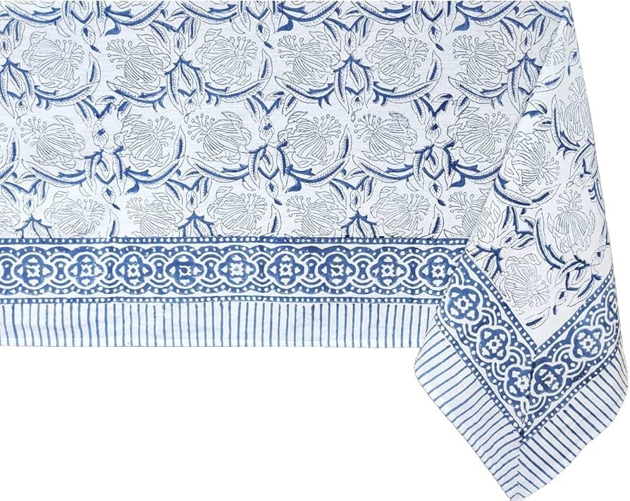 ATOSII ‘Santorini’ 100% Cotton Fall Tablecloth, Handblock Print Blue Square Table Cloth for K... | Amazon (US)