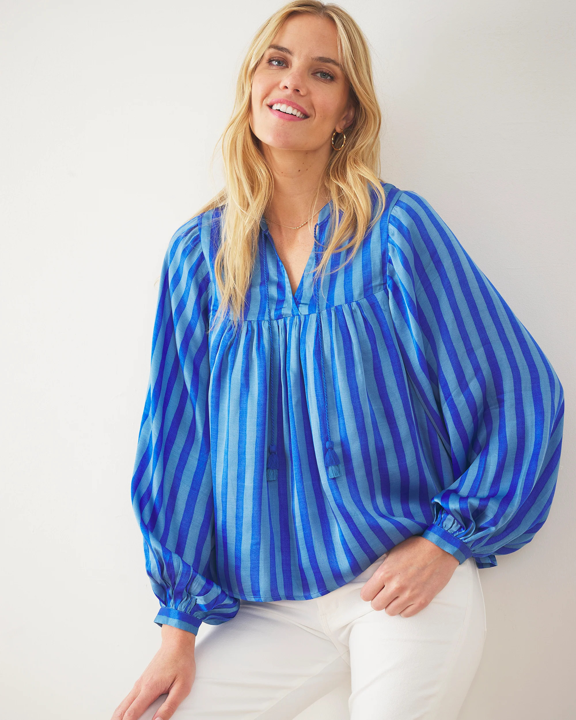 Vintage Stripe - Tides Turned Blouse - Mediterranean Tile | Printfresh