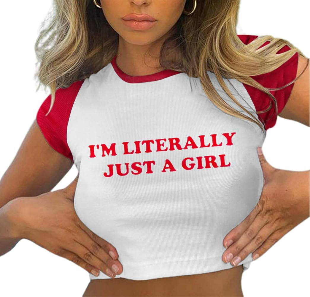 Avanova Women Graphic Raglan Short Sleeve Crop Top Color Block Crewneck Baby Tee Shirt | Amazon (US)