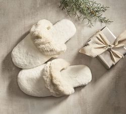 Ruched Faux Fur Slippers | Pottery Barn (US)