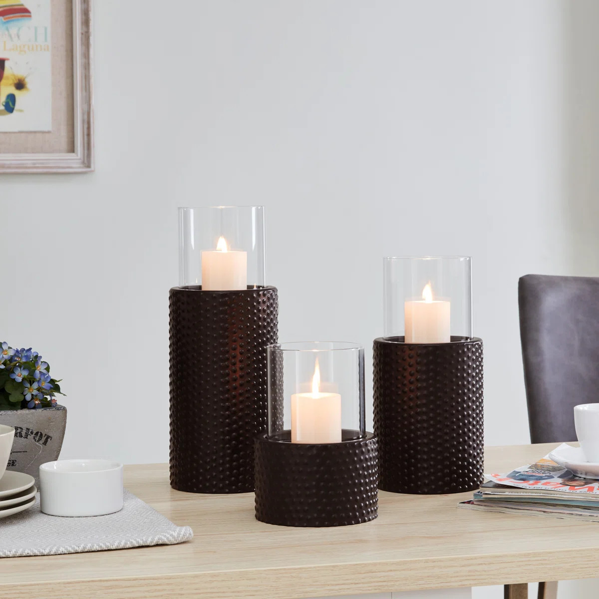 3 Piece Iron Tabletop Hurricane Holder Set | Wayfair North America