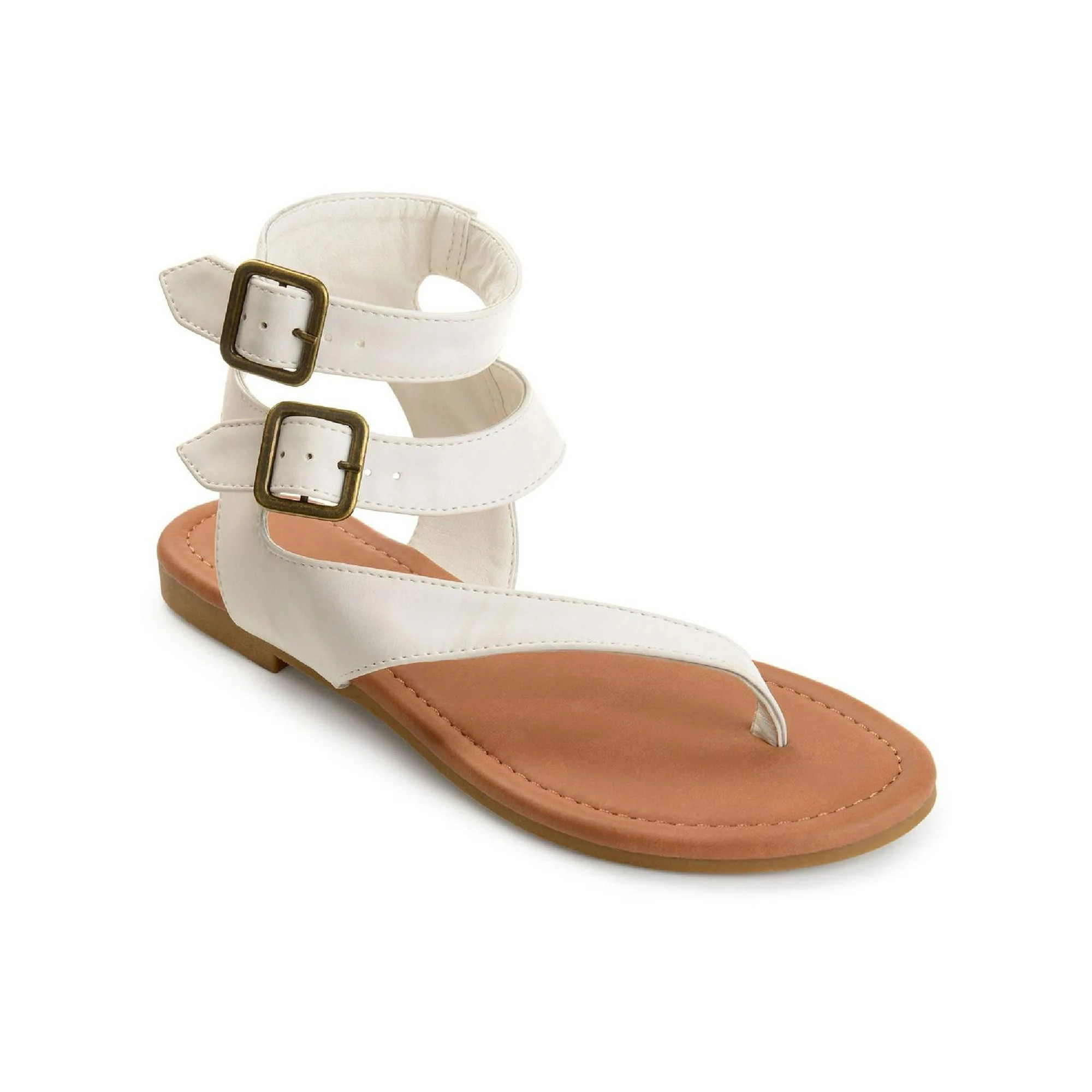 Journee Collection Womens Kyle Faux Leather Ankle Straps Flat Sandals | Walmart (US)