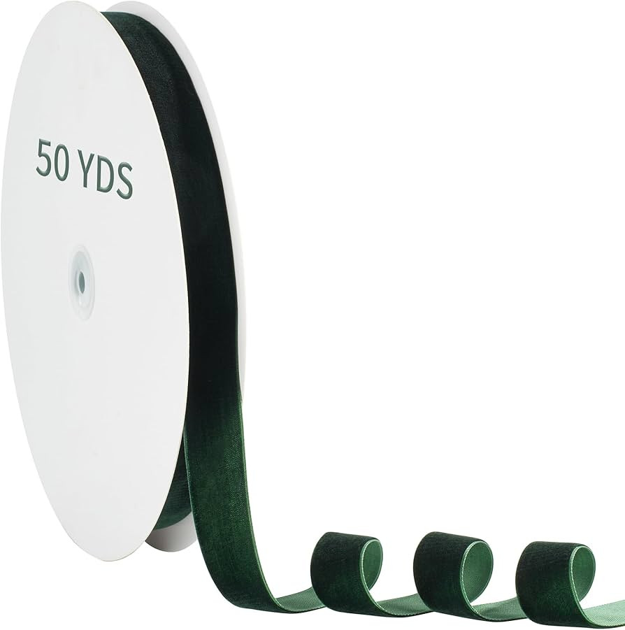 IBEEDOW Dark Green Velvet Ribbon 1" x 50Yards for Christmas Tree Single Face Vintage Velvet Ribbo... | Amazon (US)