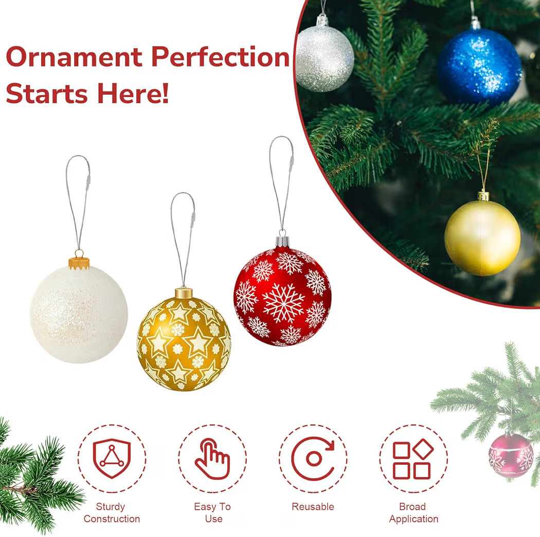 200Pcs Silver Ornament Hooks Ornament Hangers Ribbon Ornament String with Snaps Precut String Han... | Amazon (US)