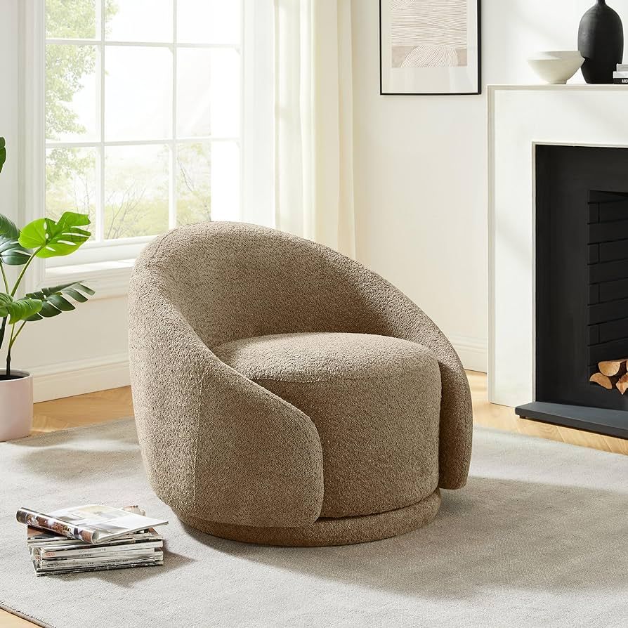 Swivel Barrel Chair, Upholstered Modern Round Accent Arm Chairs, 360° Swivel Single Sofa Armchair for Living Room and Bedroom, Camel Boucle | Amazon (US)