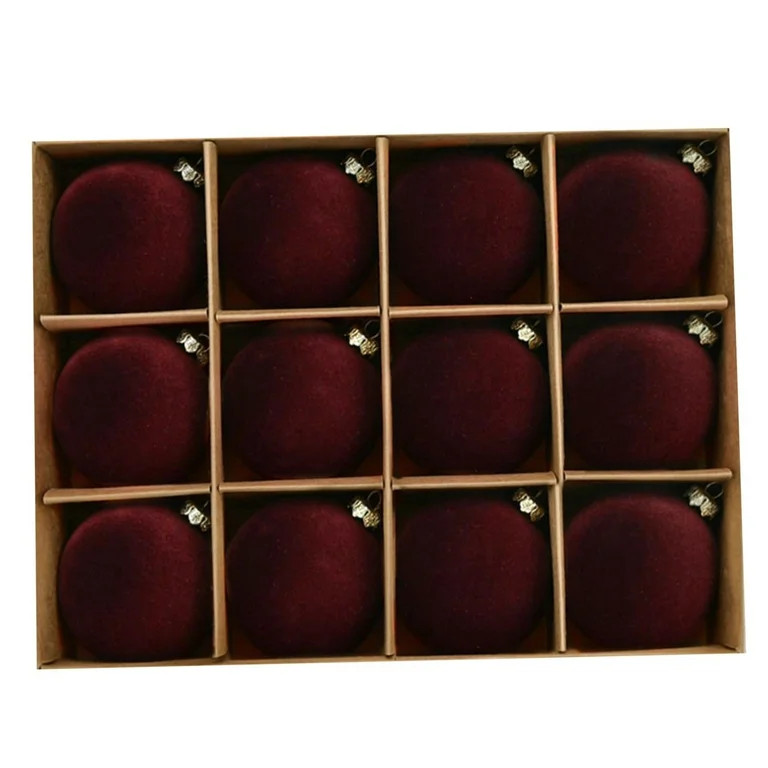 ZLKMQM 2.4 inch Burgundy Velvet Christmas Ornaments Balls Flocked Christmas Tree 12PCS Plastic Ba... | Walmart (US)