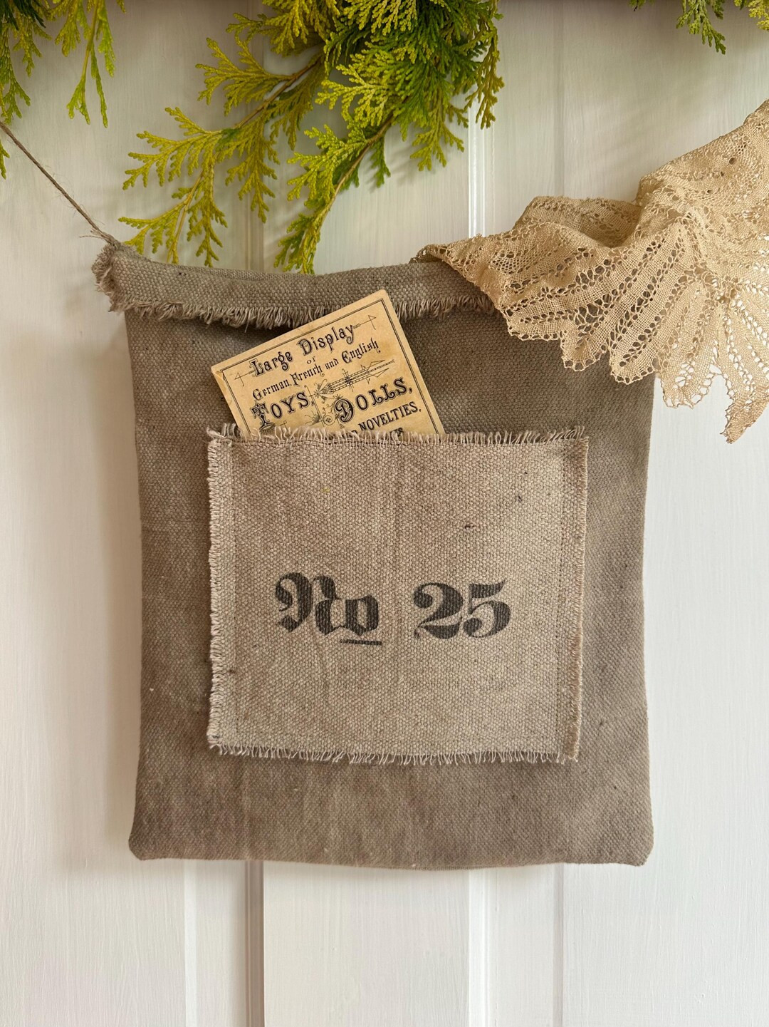 Grainsack Christmas Ditty Bag, Neutral Grain Sack Winter Holiday Decor, Prairie Homestead Pouch, ... | Etsy (US)