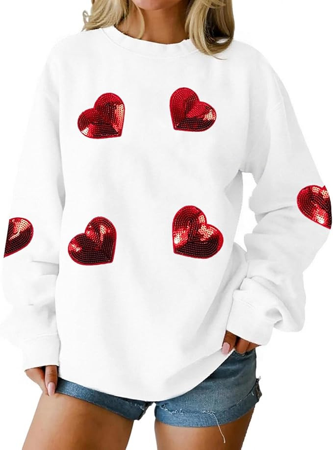 Valentines Shirts for Women Long Sleeve Love Heart Sweatshirt Casual Crewneck Pullover Sweatshirt... | Amazon (US)