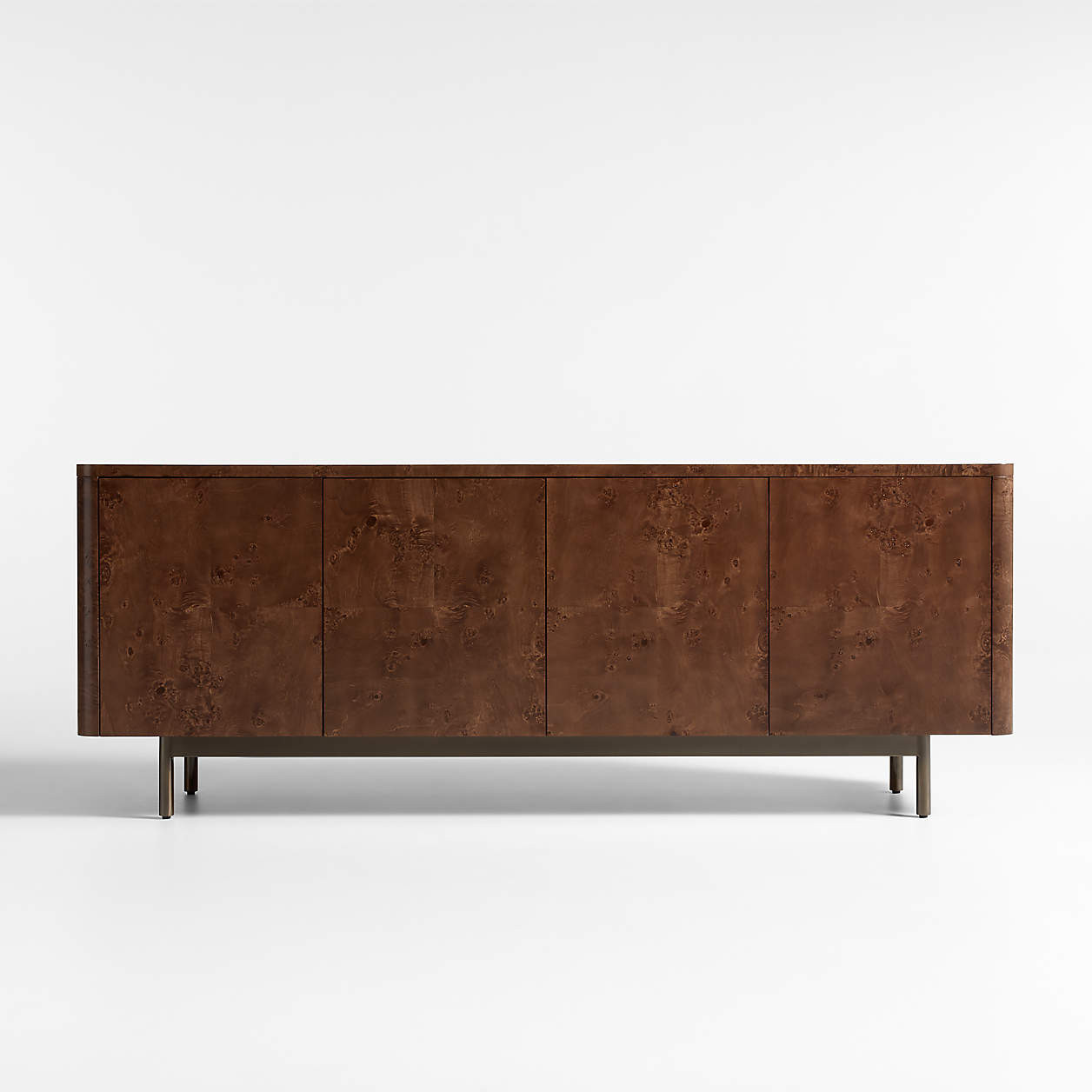 Mota 80" Dark Burl Wood Storage Media Console + Reviews | Crate & Barrel | Crate & Barrel