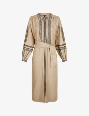 Promesse embroidered linen midi dress | Selfridges