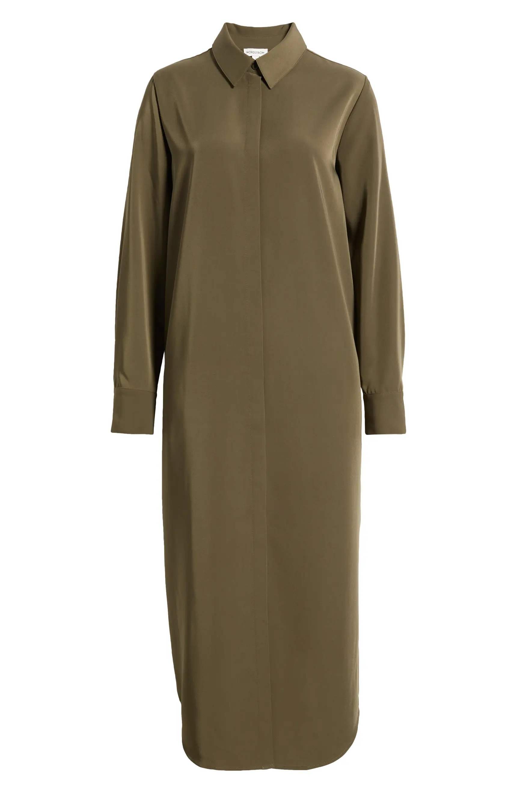 Nordstrom Long Sleeve Satin Midi Shirtdress | Nordstrom | Nordstrom