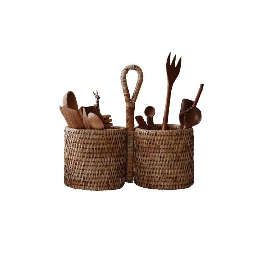Kitchen Counter Retro Rattan Weave Utensils Holder Hand Woven Utensils Organizer for Spoon Organi... | Amazon (US)