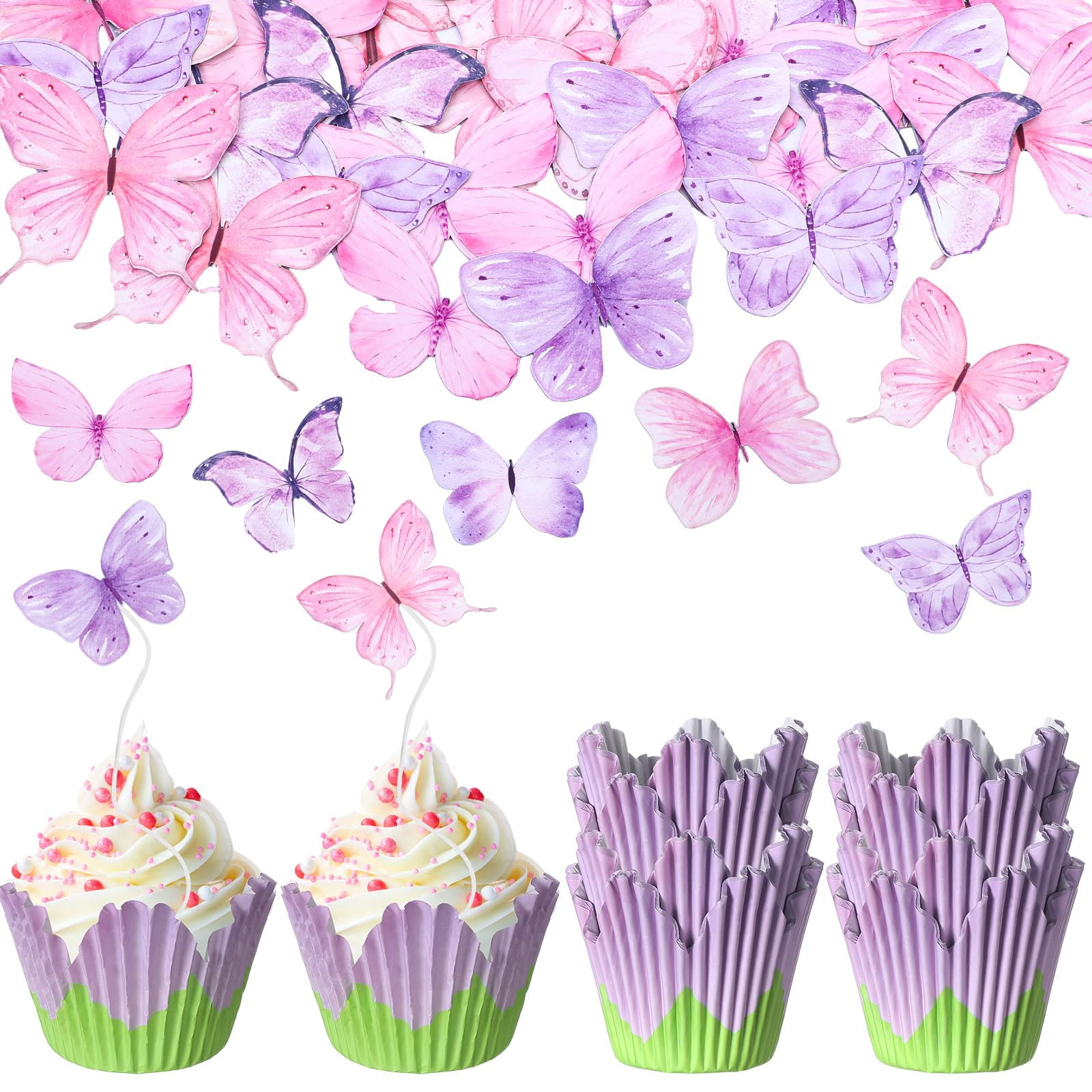Vesici 200 Counts Spring Cupcake Set Include100 Pcs Purple Petal Tulip Cupcake Liners 100 Butterf... | Amazon (US)