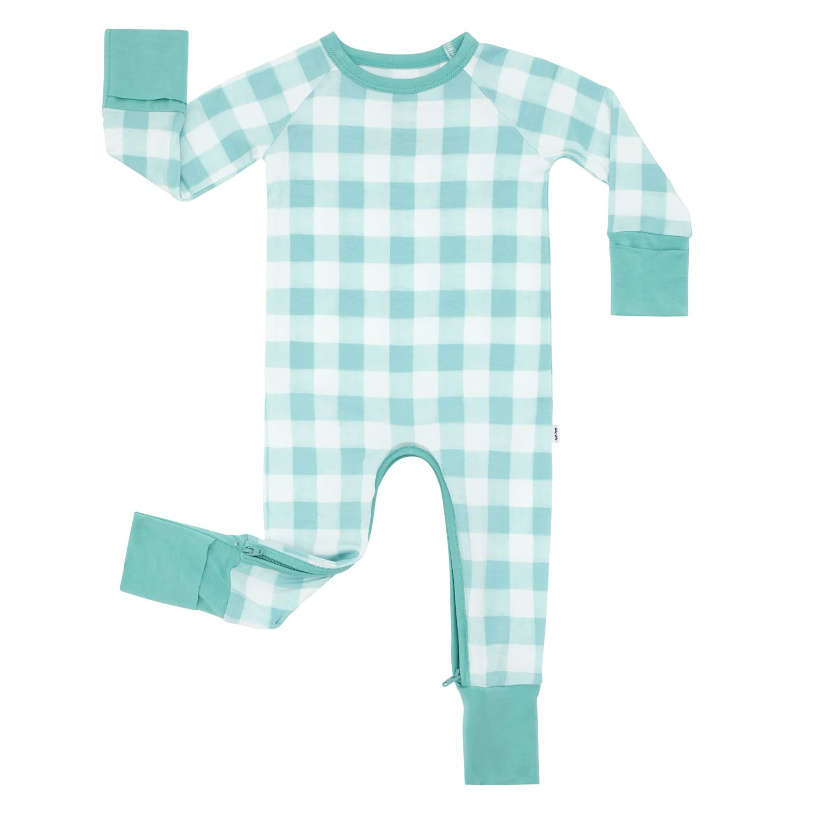 Aqua Gingham Crescent Zippy | Little Sleepies