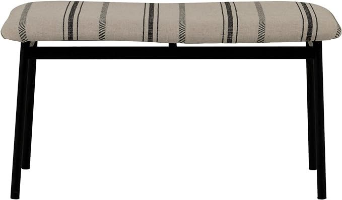 Bloomingville Woven Fabric Upholstered Striped Black Metal Legs Bench, Cream & Black | Amazon (US)