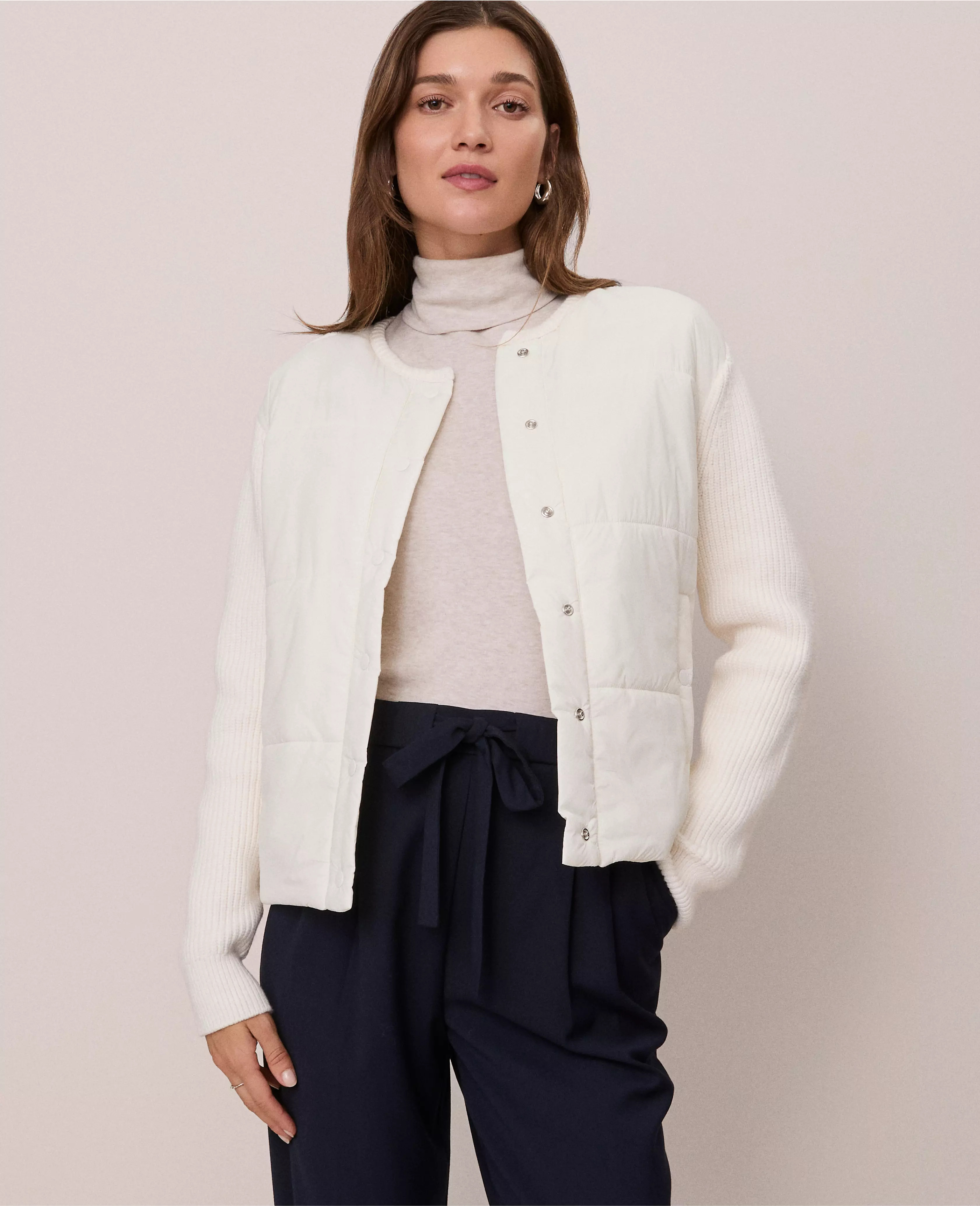 Weekend Collection Quilted Woven Sweater Jacket | Ann Taylor