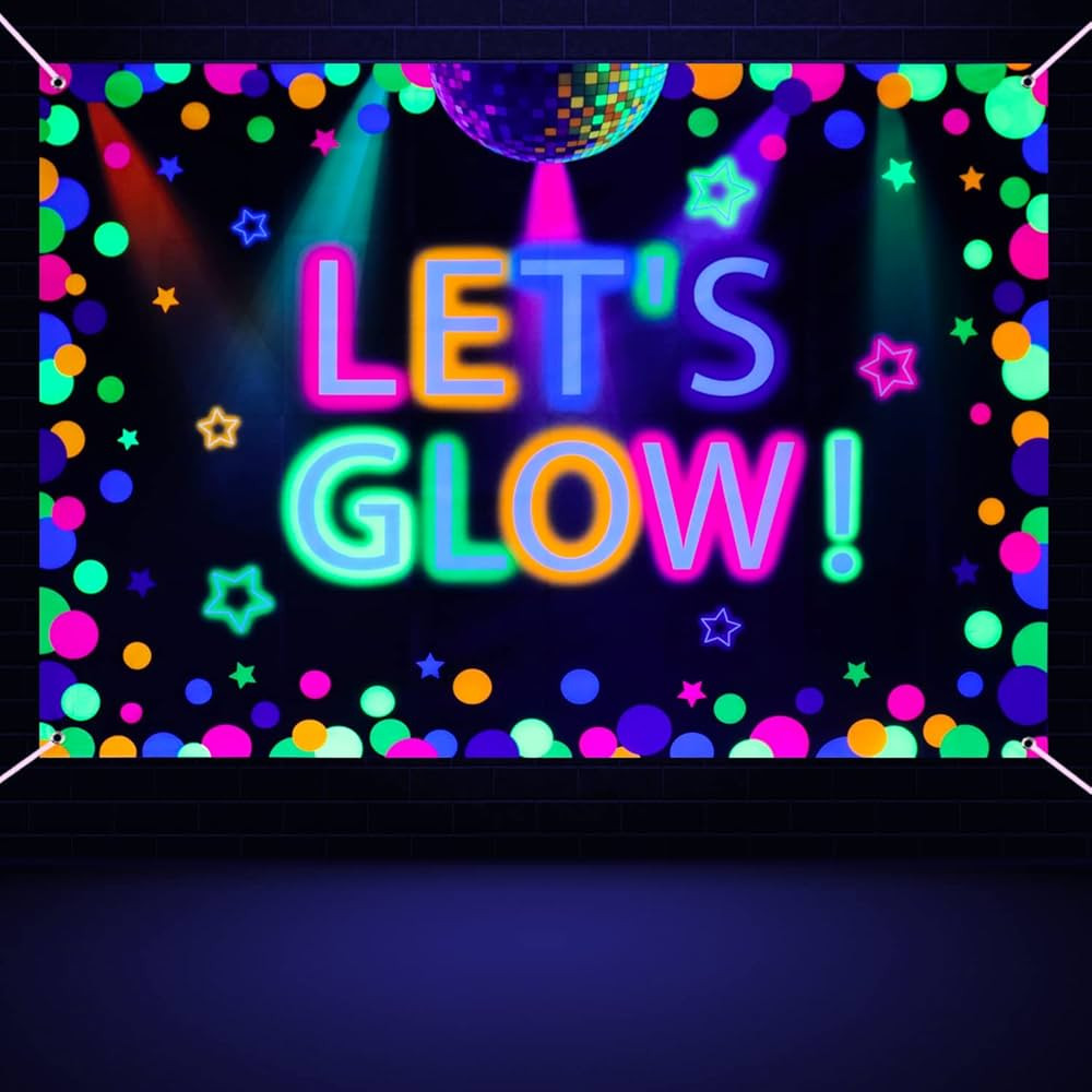 6x4ft Neon Let's Glow Party Backdrop Colorful Photography Background Glow in The Dark Party Suppl... | Amazon (US)