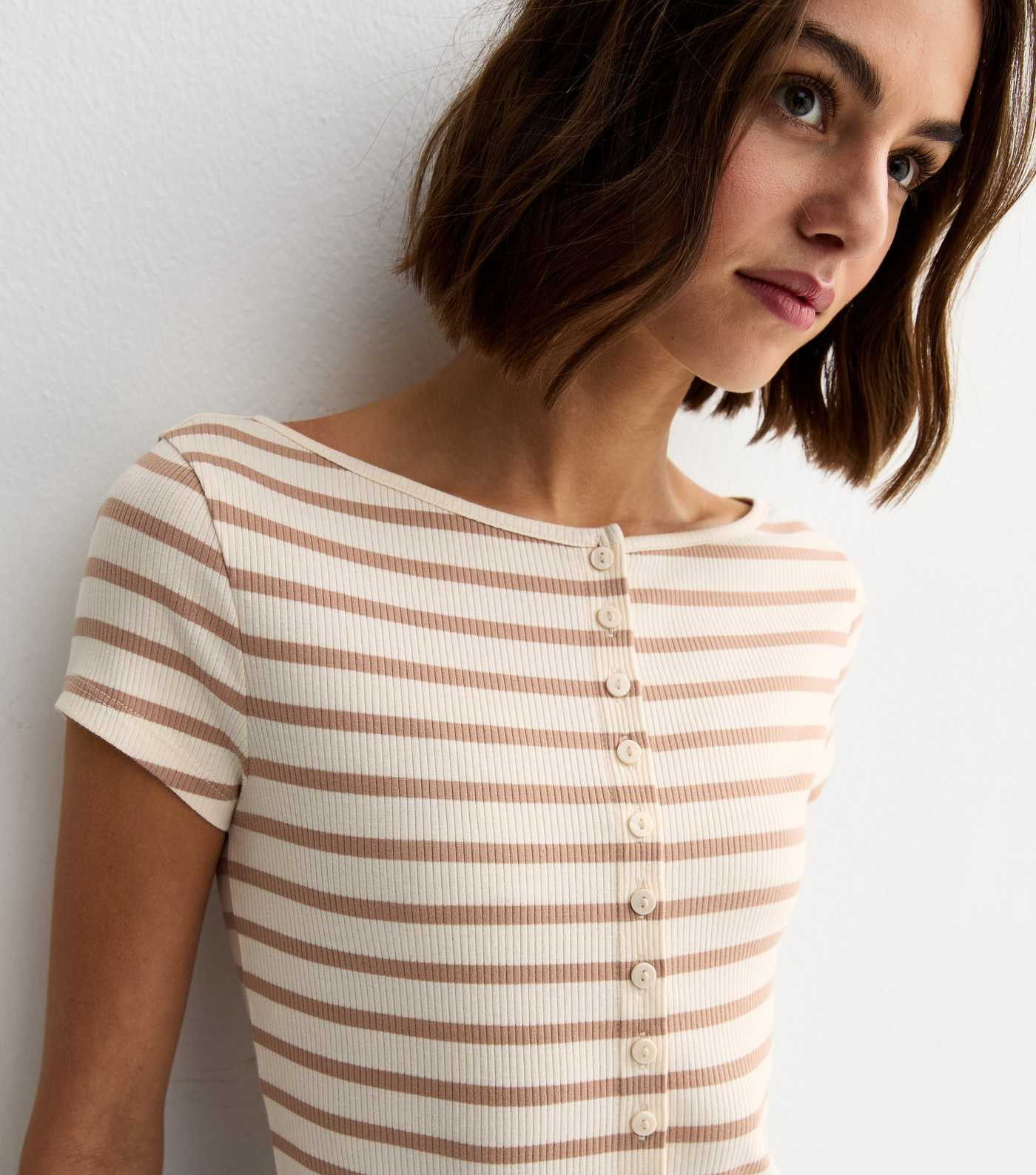 White Striped Button Through Baby Tee | New Look | New Look (UK)