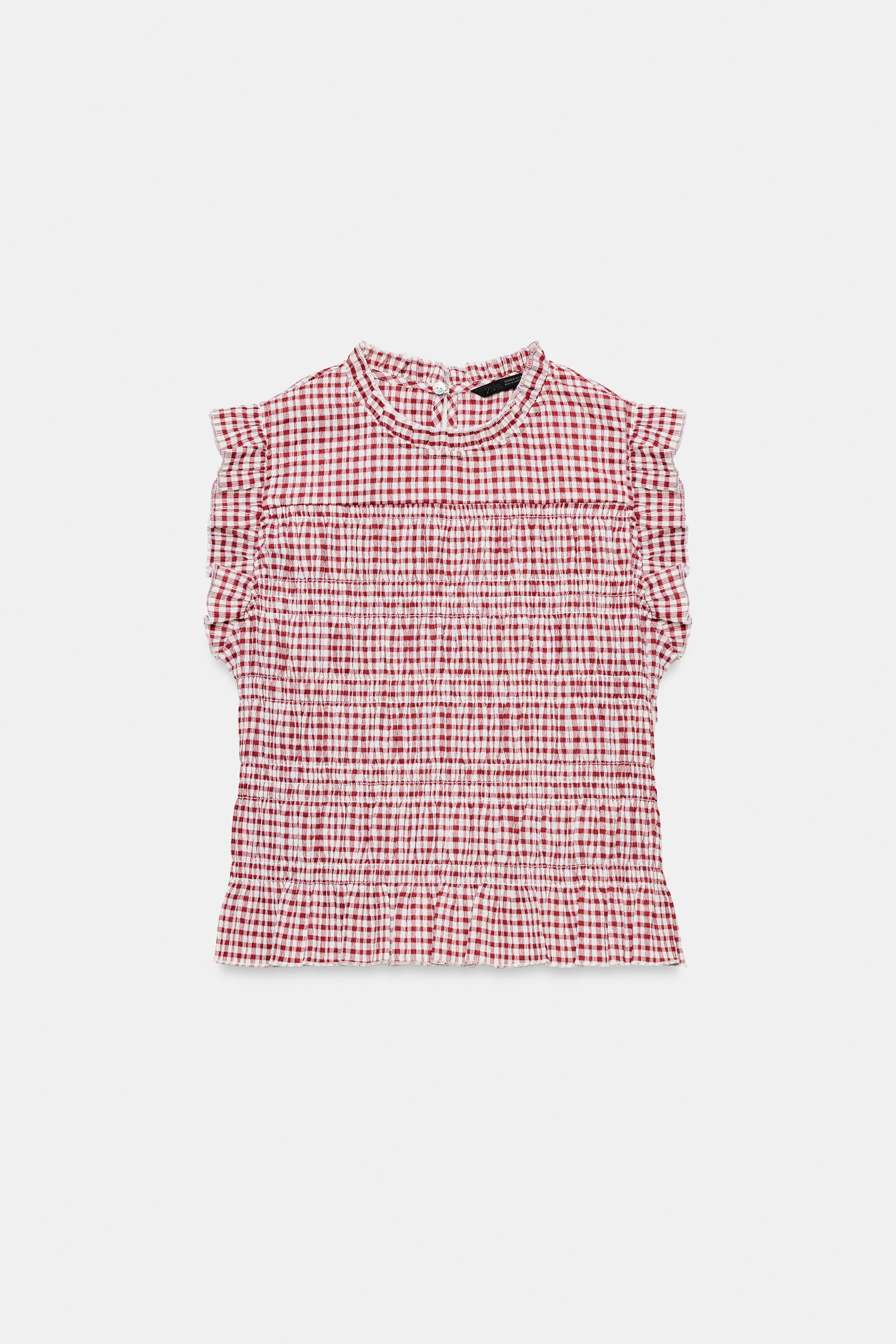 GINGHAM SMOCKED TOP | Zara US