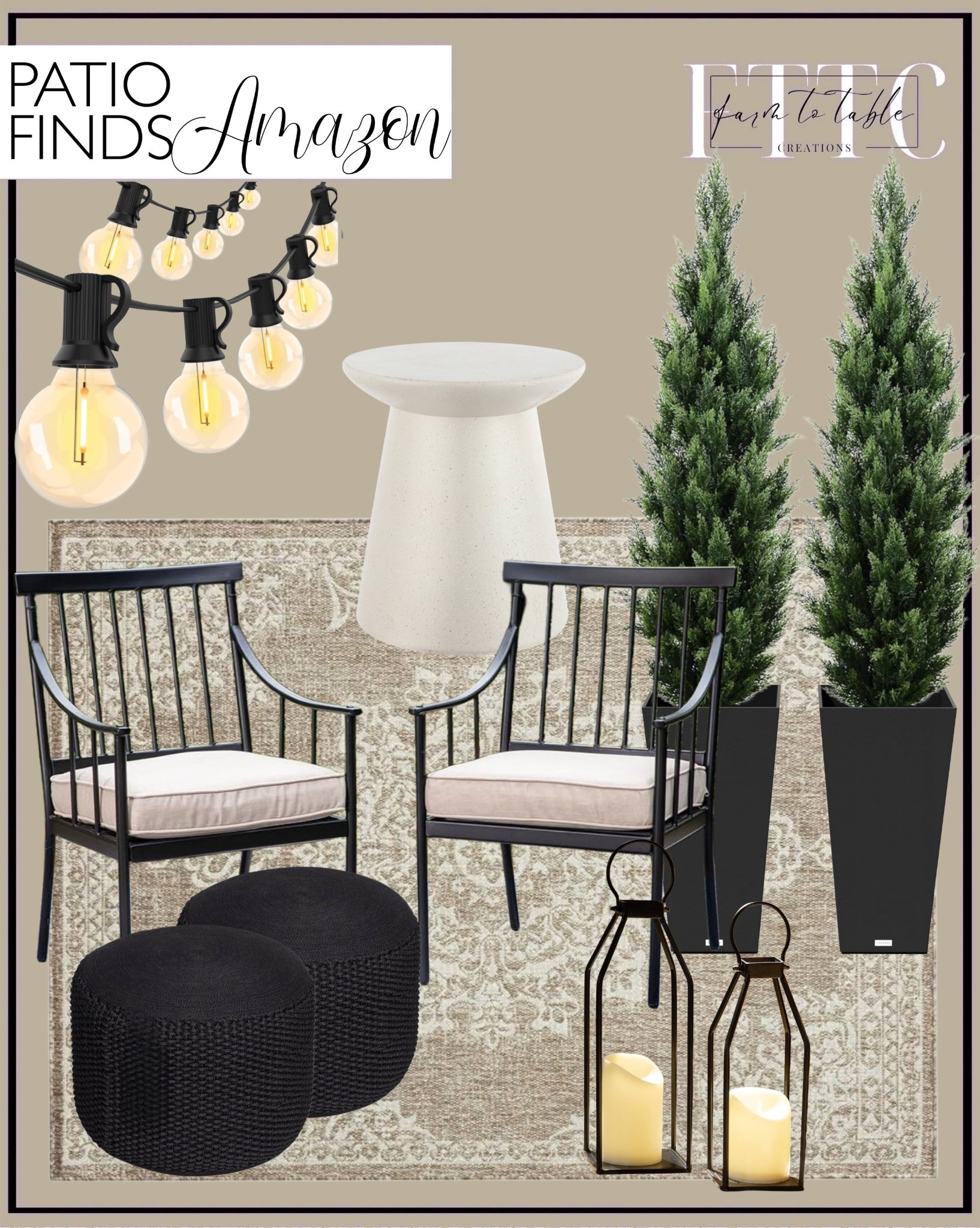 Amazon Patio Finds. Follow @farmtotablecreations on Instagram for more inspiration.

Outdoor Dining Chairs. Outdoor Rug. Outdoor Pouf/Ottoman. String Lights. Solar Lanterns. Outdoor Faux Cedar Trees. Veradek Resin Planters. Outdoor Accent Table. 

Patio Finds | Spring Refresh |  Bedroom Finds | Neutral Stems | Spring Stems | Bookshelf Decor | Bedroom Space | Cozy Corner | Bathroom | Curated Entryway | Spring  Decor | End of Year Clearance | Trending Decor | Viral Decor  | Coffee Table Decor | Neutral Decor | Stem Sale | Target Finds | Skinny Bench | Bedroom | Living Room | Breakfast Nook | Amazon Home | Target Sale | Loloi Rugs | Magnolia Home | console table | console table styling | faux stems | entryway space | front porch decor | neutral decor | entryway decor | cozy home | affordable decor |  home decor | home inspiration | console styling | entryway rug | cozy moody home | moody home decor | neutral home | bathroom decor | living room | spring decor | Hearth & Hand | Studio McGee | 2025 Home Trends | trending home | Walmart Home Finds


#LTKSeasonal #LTKHome #LTKSaleAlert