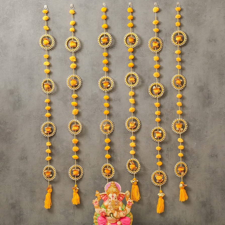Yellow Pompom Garlands with Gota Tassel - Decor Diwali Pooja, Haldi, Housewarming, Pompom Hanging... | Amazon (US)
