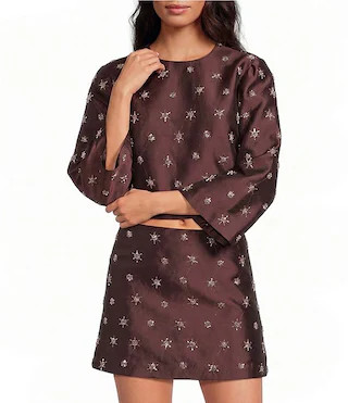 Sarah Bead Embroidered Jewel Neck Long Sleeve Coordinating Top | Dillard's