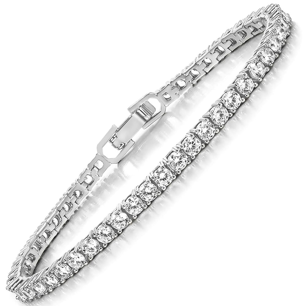 Gemsme 4mm Tennis Bracelets for Women, 18K White/Yellow Gold Plated Fold Over Clasp 4mm Round Cub... | Amazon (US)