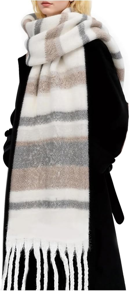 Winter Scarf for Women Large Chunky Plaid Scarves Oversized Thick Soft Blanket Scarfs Warm Tassel... | Amazon (US)